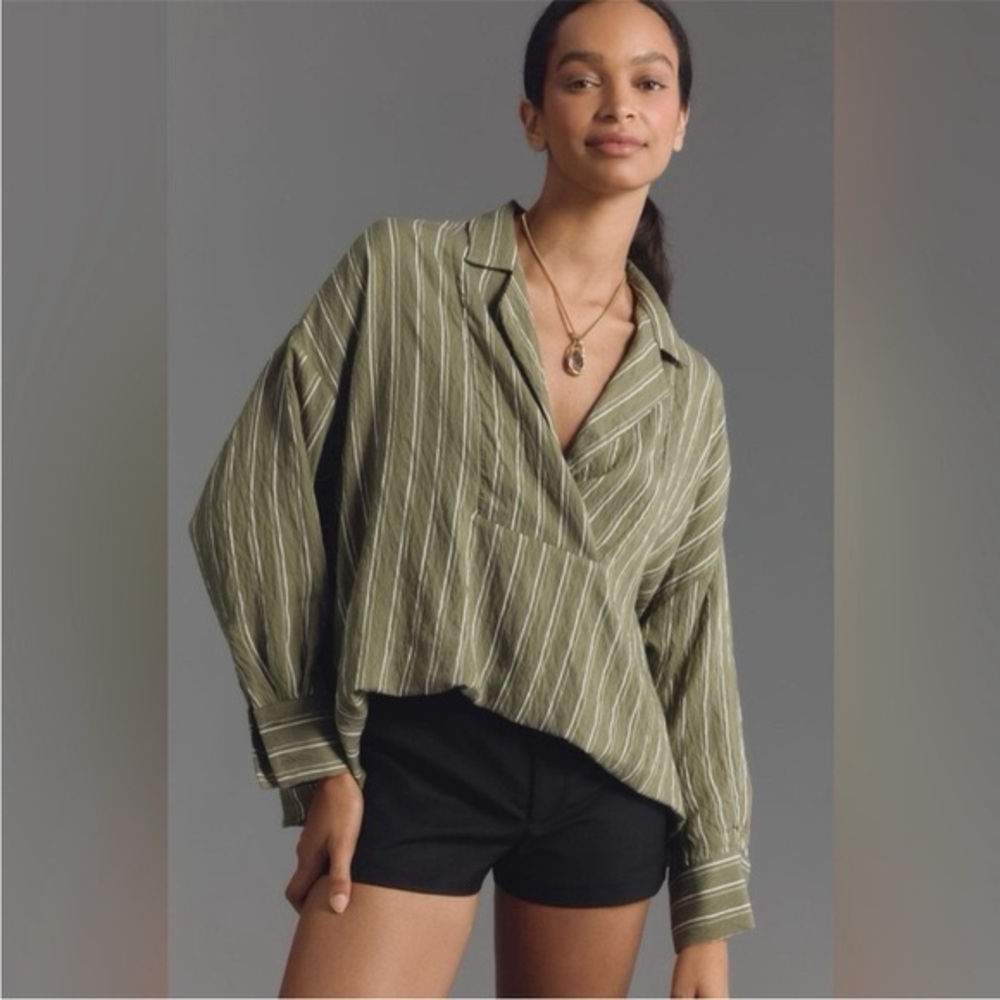 NWT Anthropologie The Dylon Long-Sleeve Wide-Placket Top